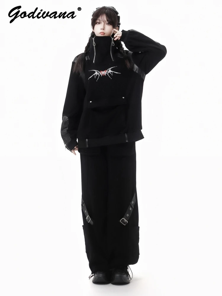 Functional Deconstruction Long and Short Fleece Hoodie Top Cool Woolen Shawl Poncho Halloween Female Fleece Skirt and Pants Set