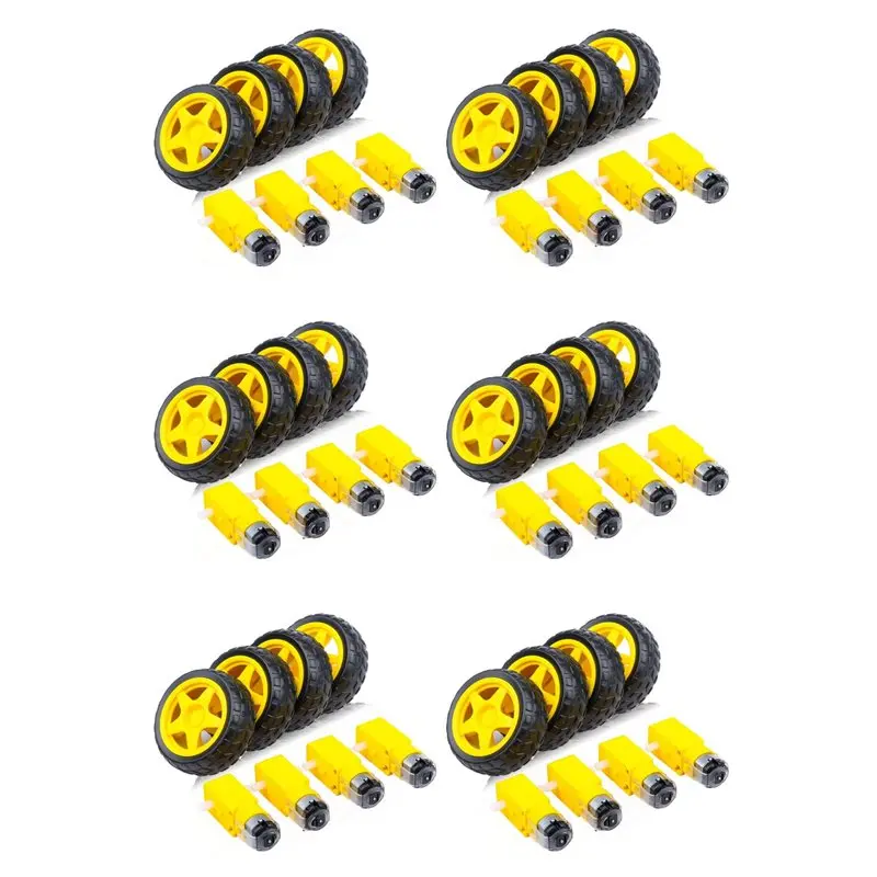 【nouvelle-offre-exclusive-pour-utilisateurs】24-pieces-de-moteurs-electriques-dc-moteur-a-engrenages-a-double-arbre-avec-roue-en-plastique-et-boite-de-vitesses-tt-pour-arduino-sm