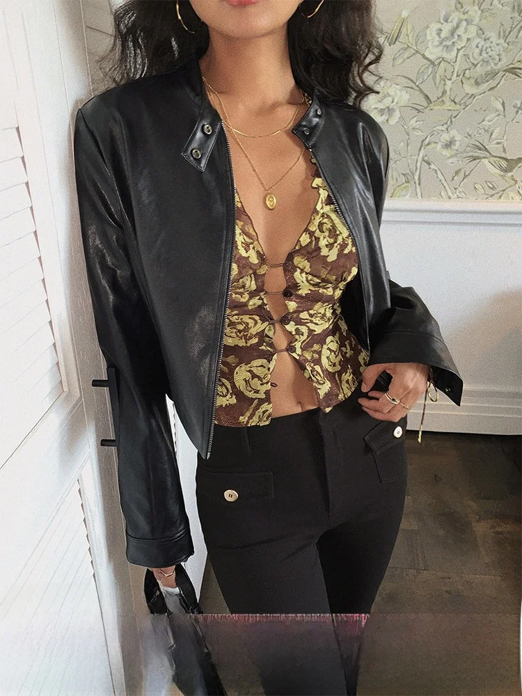 

Itsnikar Ретро ор Мотоциклетный джат из искусственной кожи Женский ранний осенний американский уличный кожаный жилет для пилотов Street Sle Slim Fit