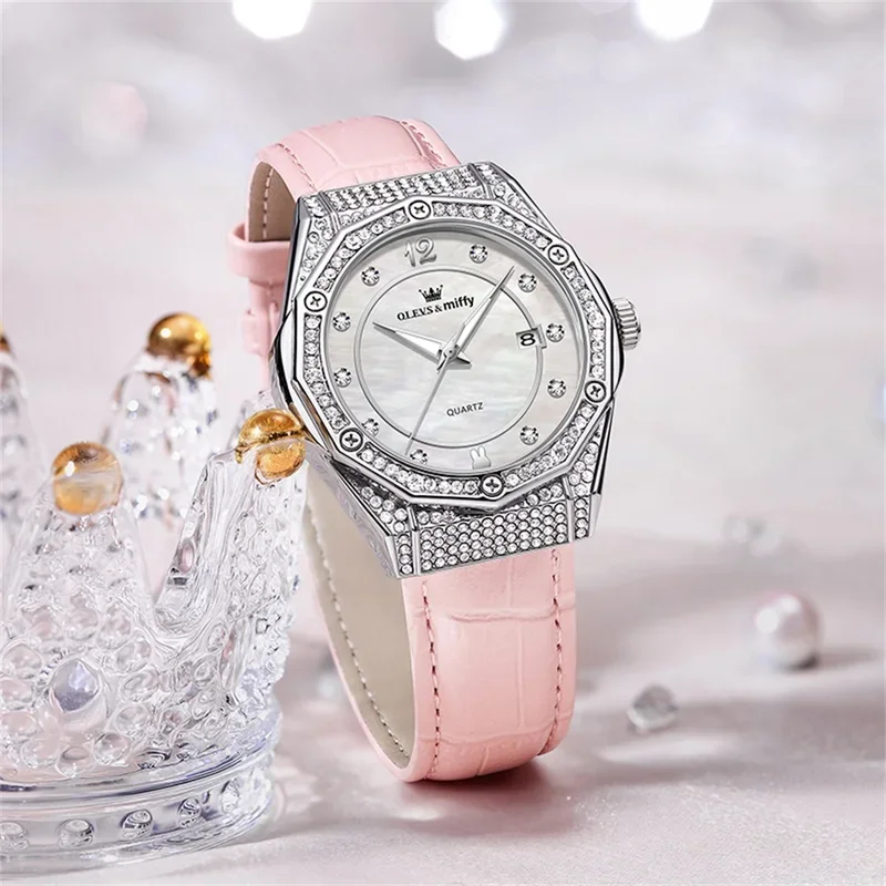 OLEVS&1003 Women's Watches Simple Cute Wrist Watch Zircon Scale Stainless Steel Waterproof Luminous Ladies Watch