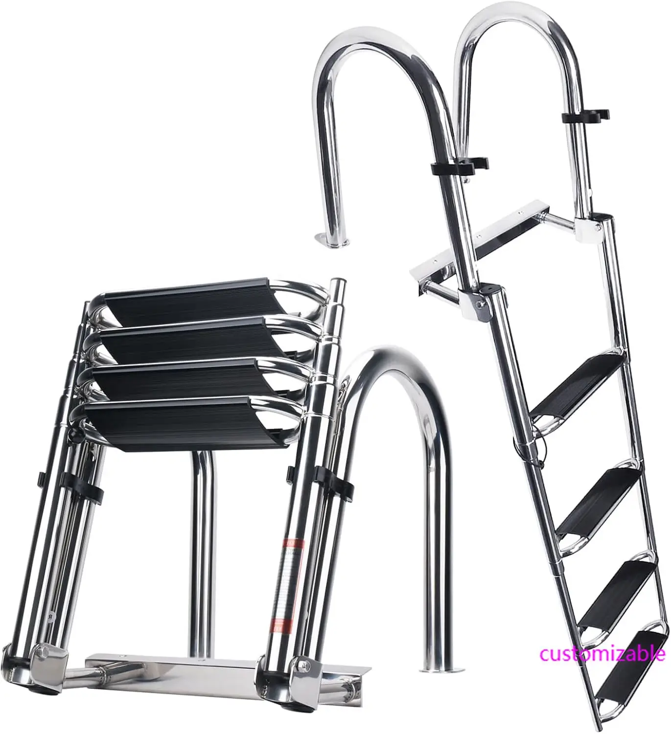 Échelle de bateau ponton robuste-échelle pliante télescopique à 4 marches en acier inoxydable 316, pour échelle intérieure d'entrée arrière, marches larges