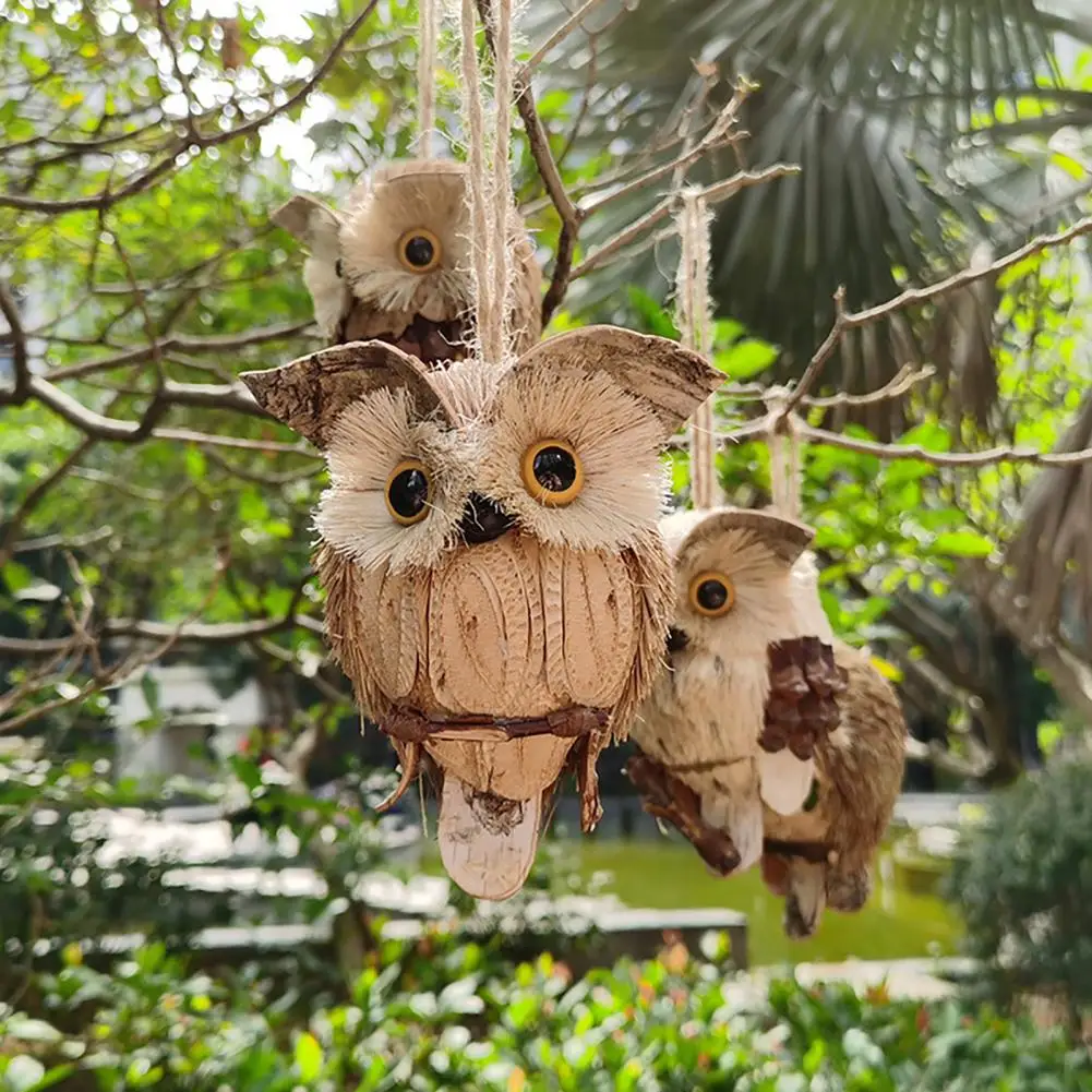 Outdoor Rustic Owls Hanging Decoration Handcrafted Straw Owl Pendant Rustic Hanging Owl Ornament Straw Owl Hanging Decoration