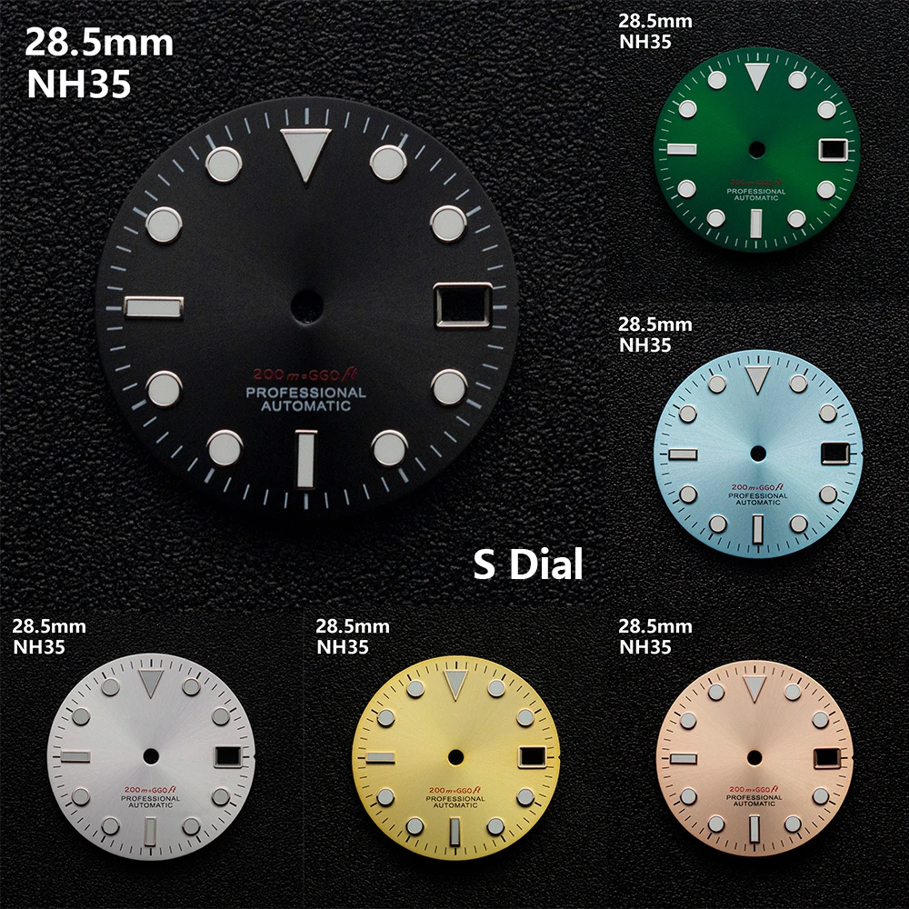 

28.5mm S Logo SUB Sunburst Dial Fit NH35/NH36/4R/7S Movement Green Luminous Diving High-Quality Watch Modification Accessories