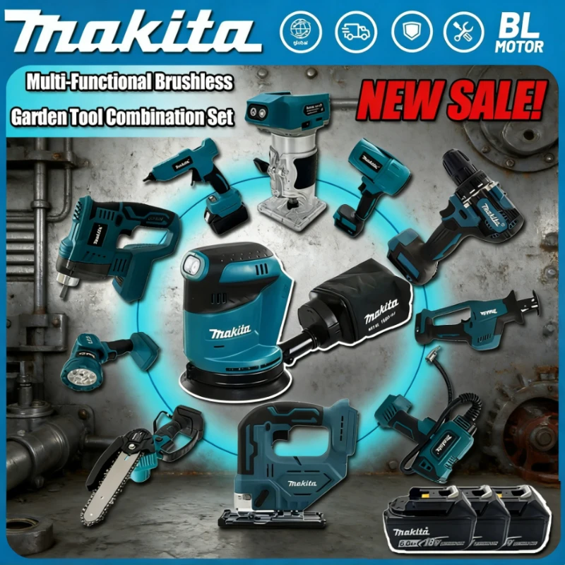 

Makita Cordless Cutting Machine Brushless Grinder Butter Gun Chainsaw Inflator Combination For Makita Battery Power Tool Set