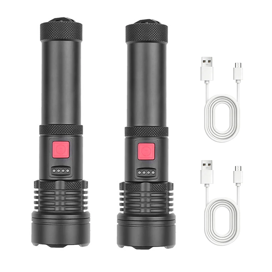 2 Pack Super Bright LED Flashlight, Rechargeable Zoom Tactical Flashlight with Power Display, Portable Camping Emergency Light f