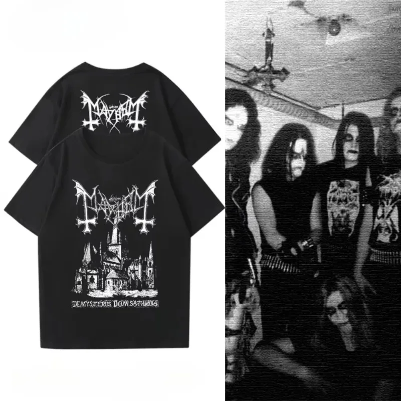 

2025 New Mayhem Hem Hem T-shirt Perimeter Short Sleeve Men's Women's Loose Norwegian Black Metal Rock Cool T-shirts Accessories