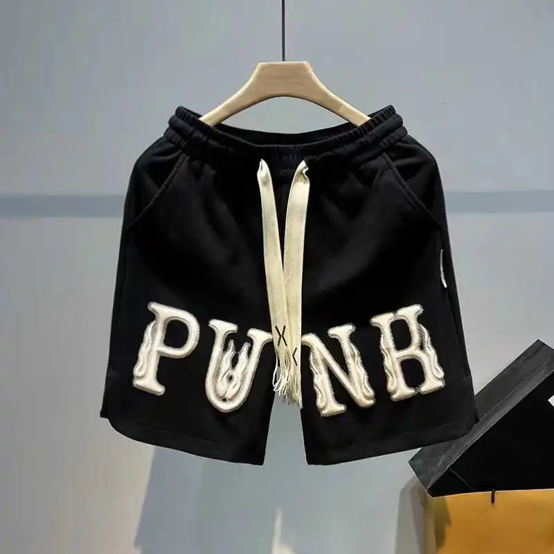 Fashion Letter Printing Drawstring Shorts Men\'s Summer New Sports Pants Trendy Brand Loose American Casual Five-point Pants