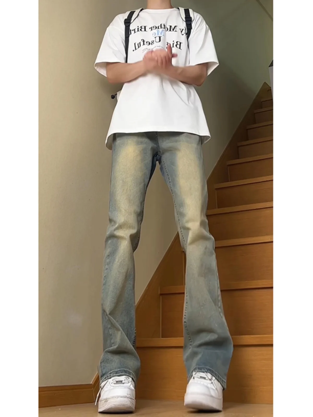 

Retro Wa Blue Slim Fit Straight Leg Jeans Boys Summer Thin Jeans Bell Bot High Waist Long Pants Cotton Polyester Blend