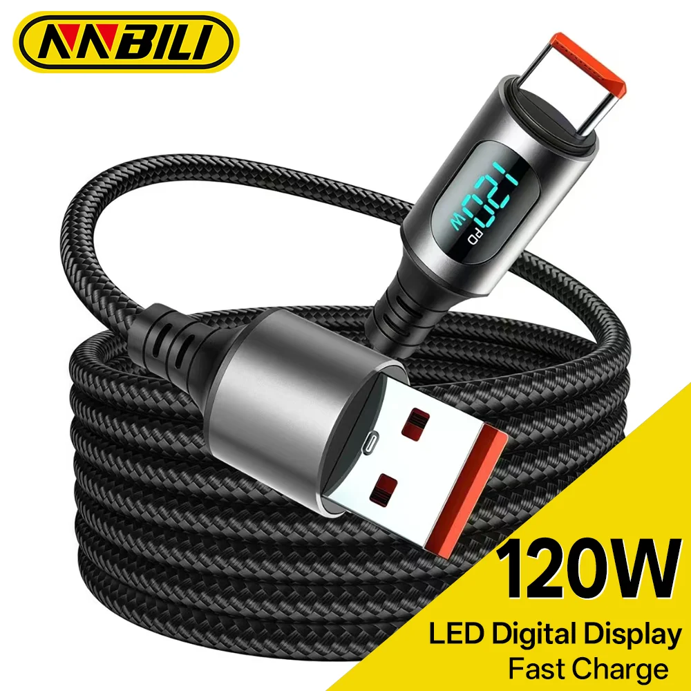 NNBILI 120W USB A To Type C Cable Fast Charging Charger Wire For Macbook Pro Xiaomi Samsung POCO USB C to C digital display Cord