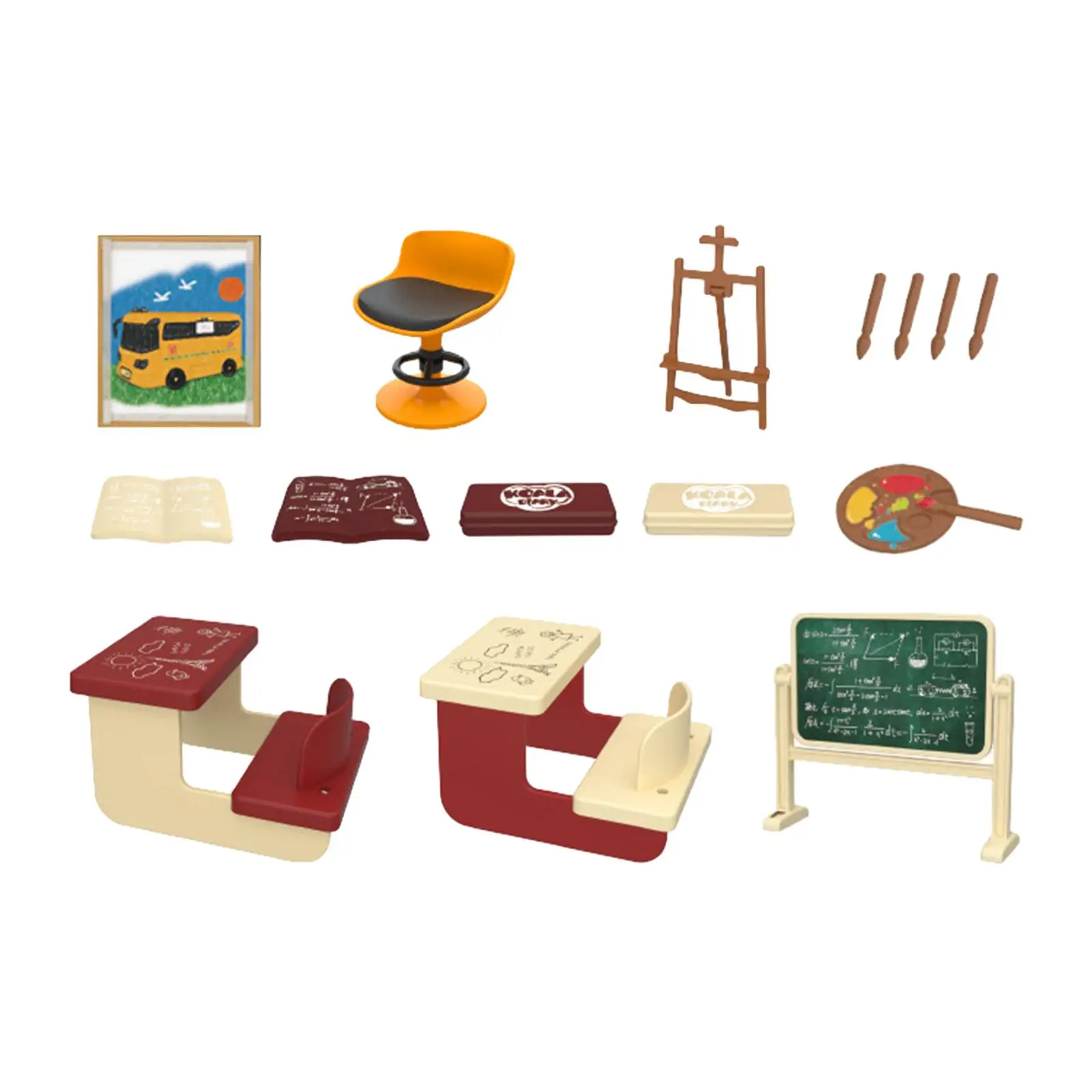 Classroom Dollhouse Furniture, Doll House School Supplies, Miniature Books, DIY Doll Accessories