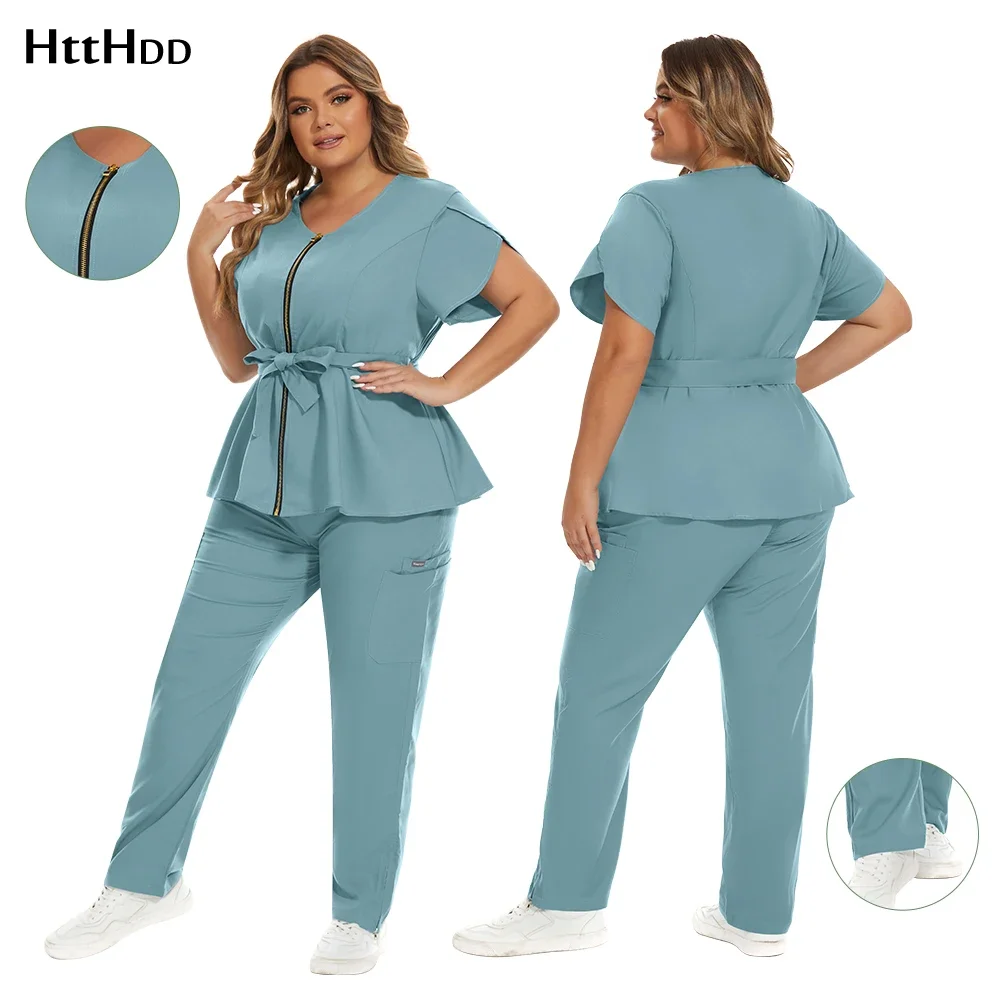 

Spa Uniform Womens Manicurist Beautician Red Work Uniform High-quality Scrubs Sets Breathable Health Care Pharmacy WorkWear Suit