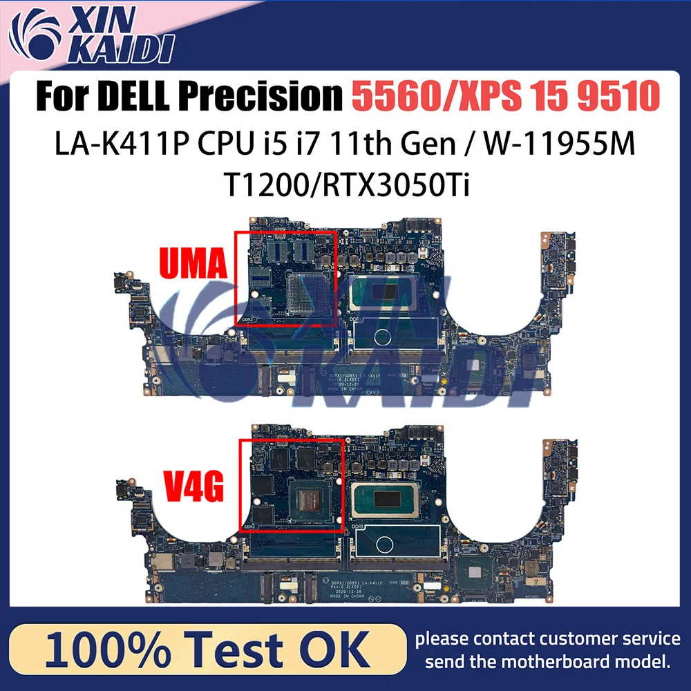 

LA-K411P Mainboard For Dell PRECISION 5560 Laptop Motherboard CN 01V4T3 0NG7N9 With i5 i7 i9-11th Gen CPU T1200/RTX3050Ti