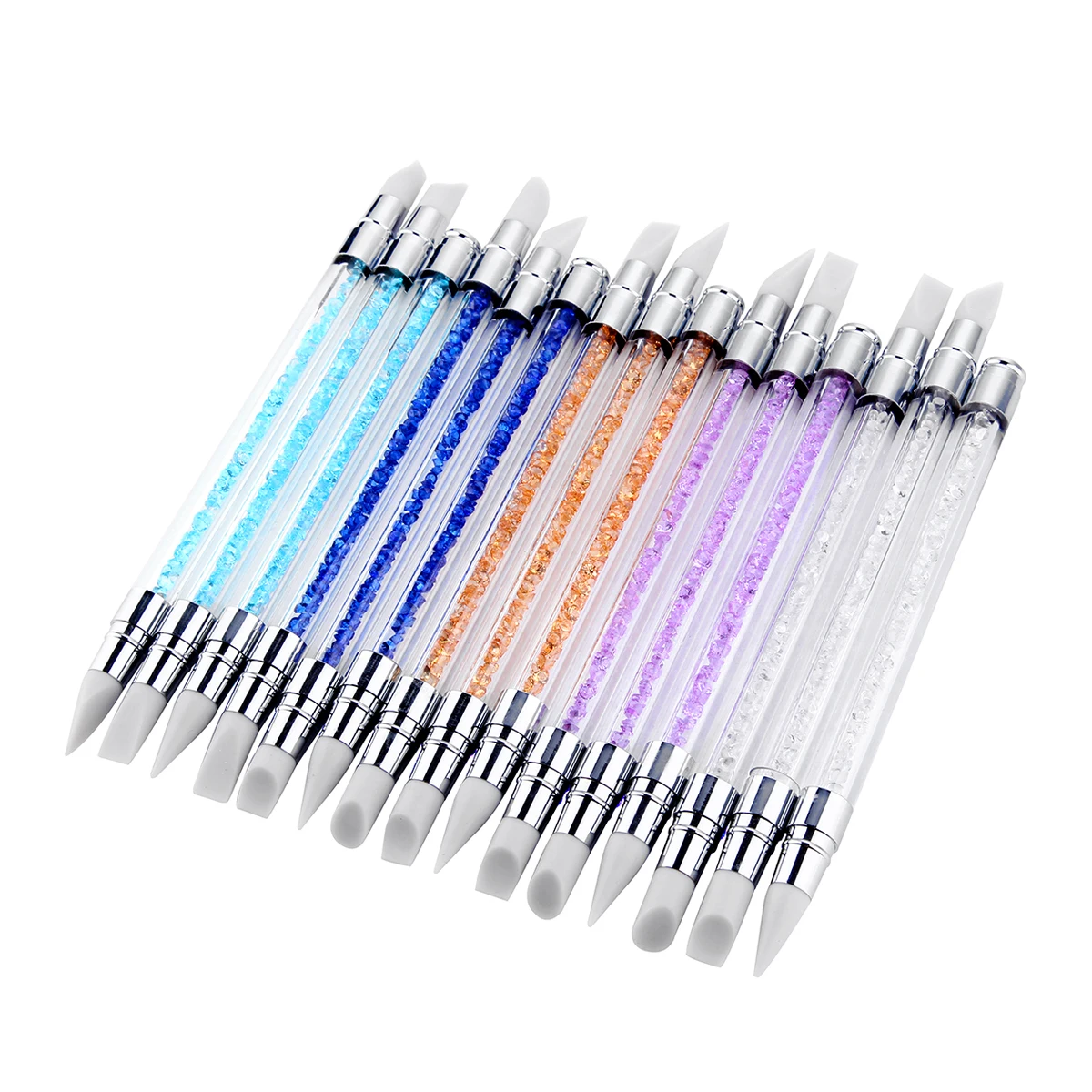 

3 Pcs Set 2 Ways Silicone Nail Art Acrylic Pen Brushes set Blue Rhinestones Design Sculpture Carving Brush Nail Dotting Tools