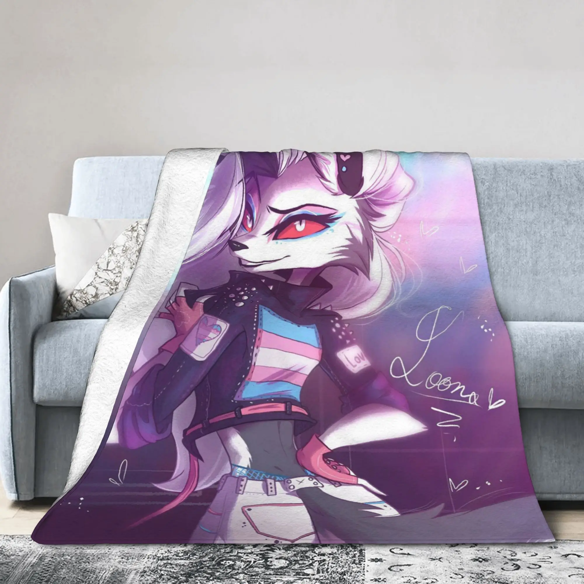 Sexy Loona Blanket Cover Fleece Helluva Boss Anime Soft Throw Blankets for Airplane Travel Bed Rug