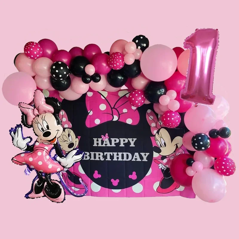 1Set Minnie Mouse Balloon Arch Garland Kit Background Latex Air Globos Birthday Party Decoration Wedding Baptism Ball Supplies