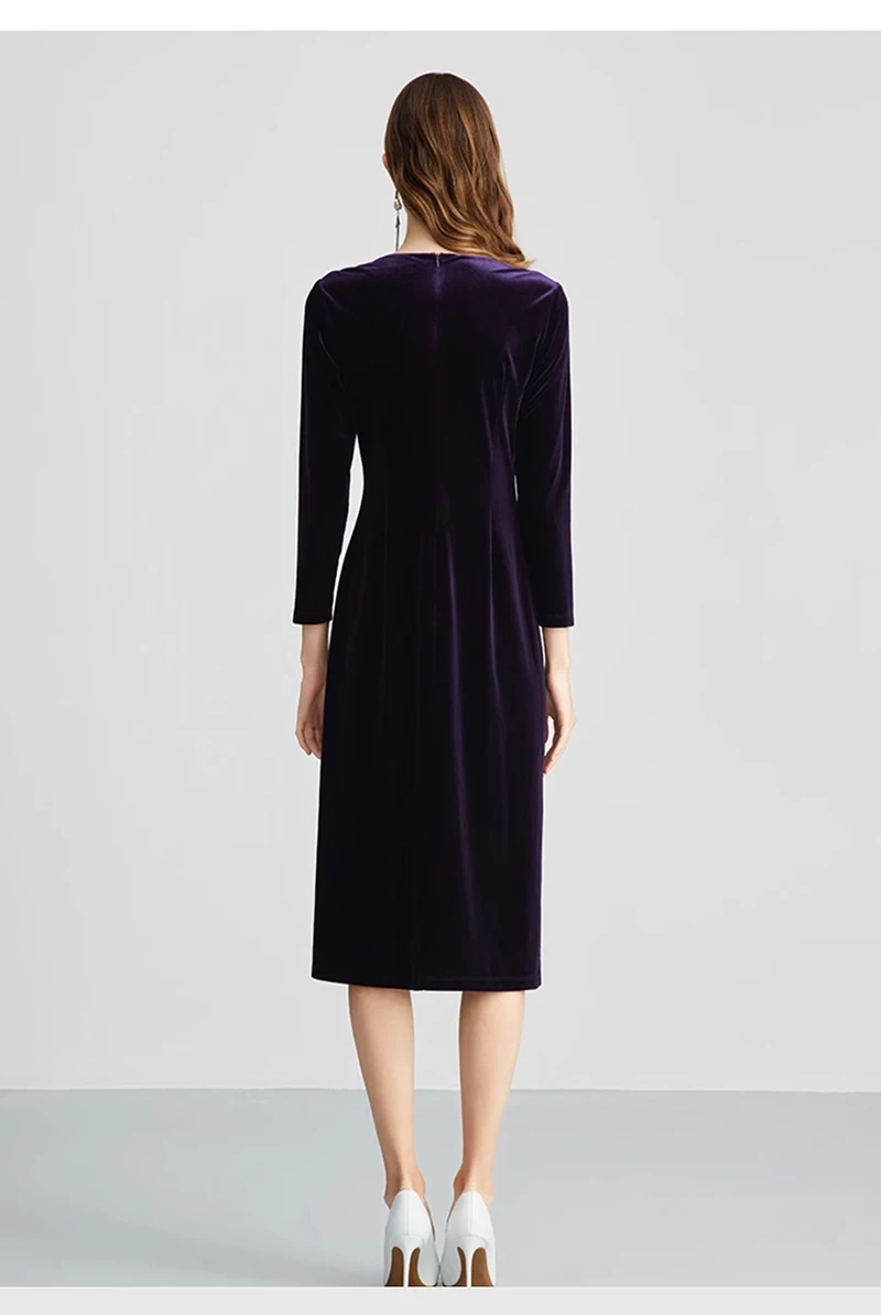 Vestido de mujer de terciopelo de seda natural pura, ropa de mujer de moda elegante y lujosa para ocasiones informales de negocios, suave y suave.