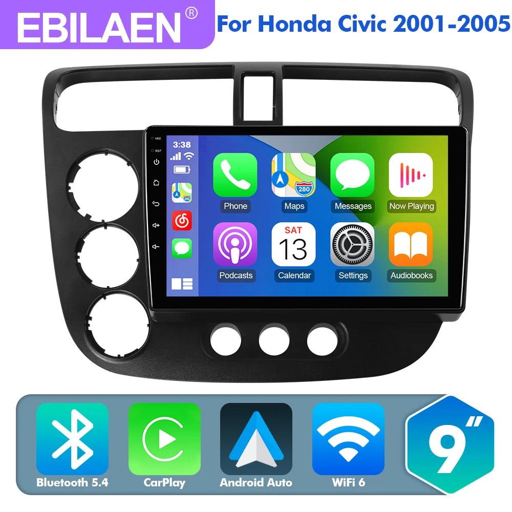 Автомобильное радио EBILAEN Android 13 для Honda Civic 7 2000-2006 LHD 2din, мультимедийный плеер, GPS-навигация, Carplay, авторадио, 4G FM, WIFI