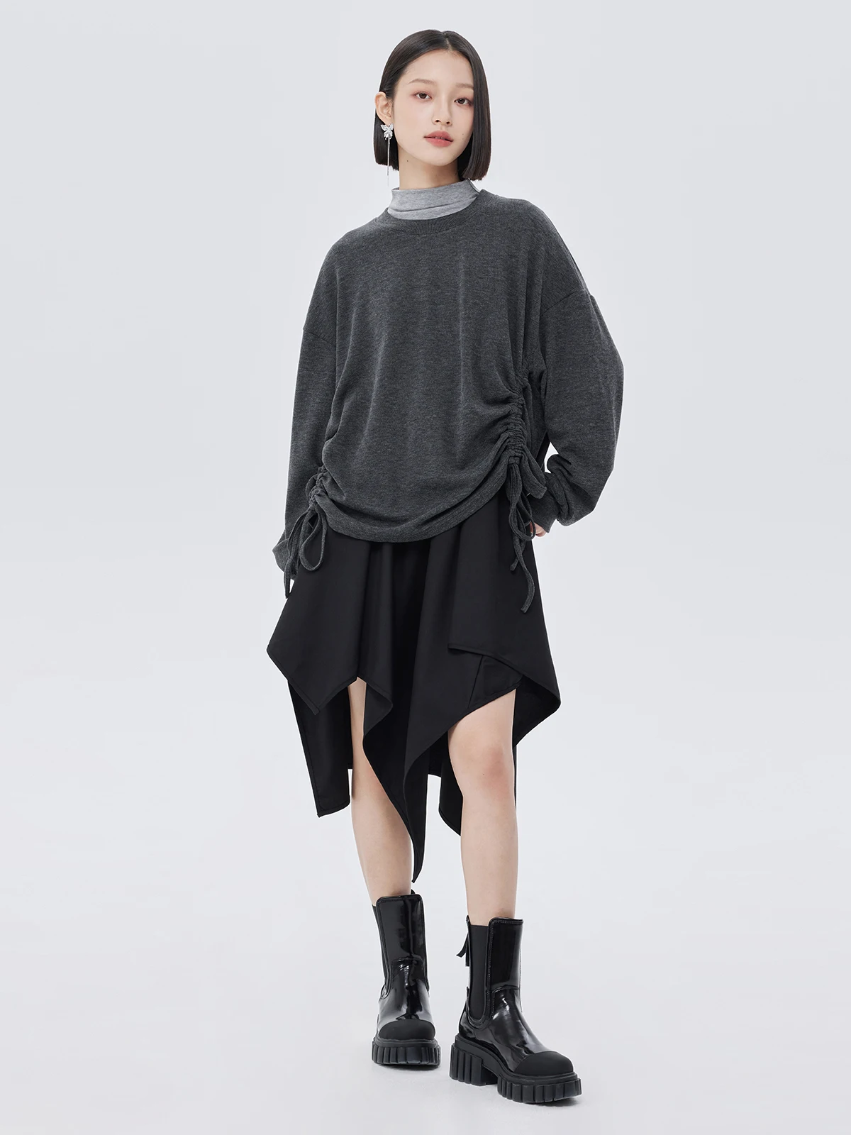 

uen Lazy Sle Long Sve Knitted Sweater Women's Loose round Ne Dstring Deep ey Spring Autumn New Arrival