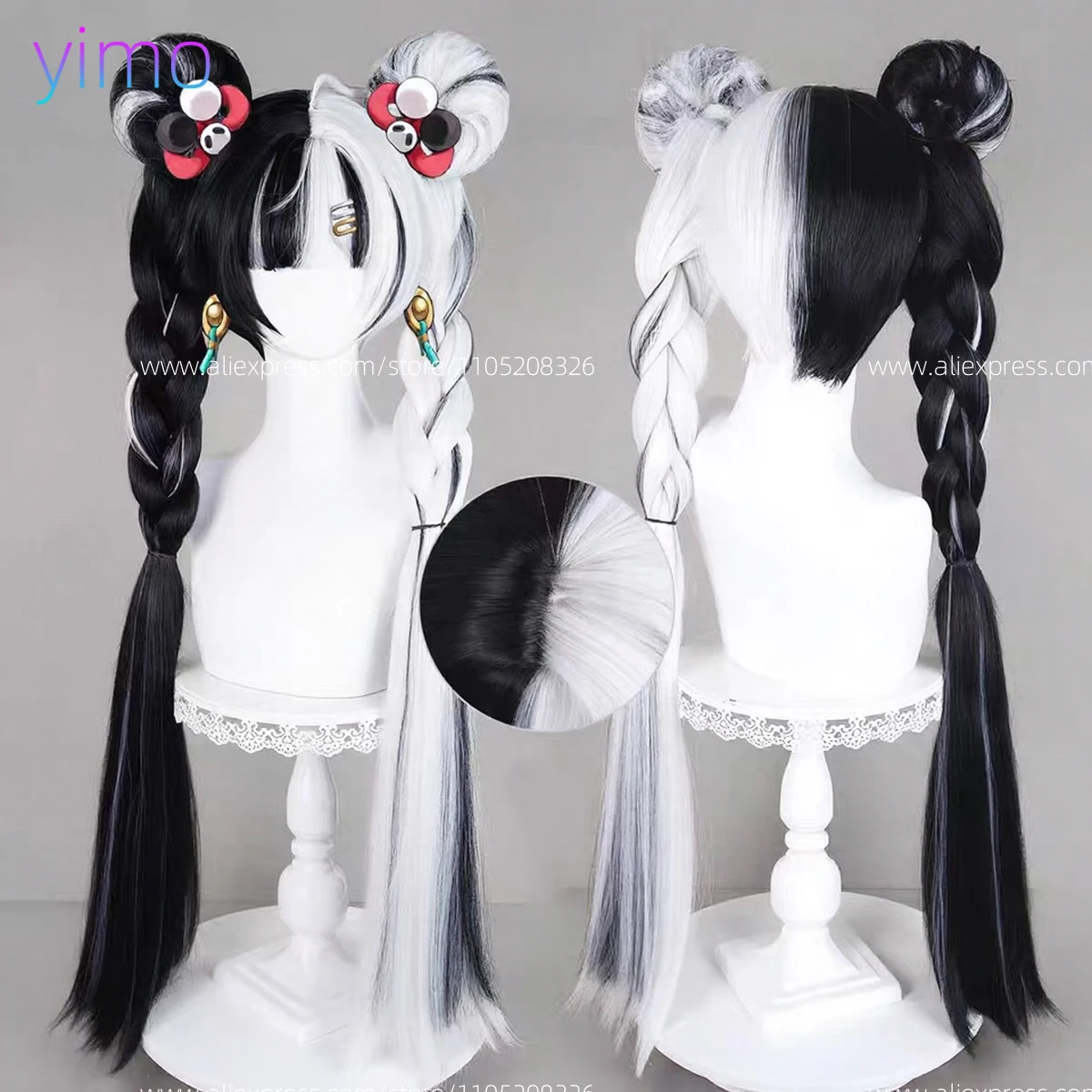 Peluca de Cosplay ZZZ Dialyn, peluca mixta en blanco y negro, pelucas sintéticas resistentes al calor de Anime para disfraz de fiesta de Carnaval y Halloween