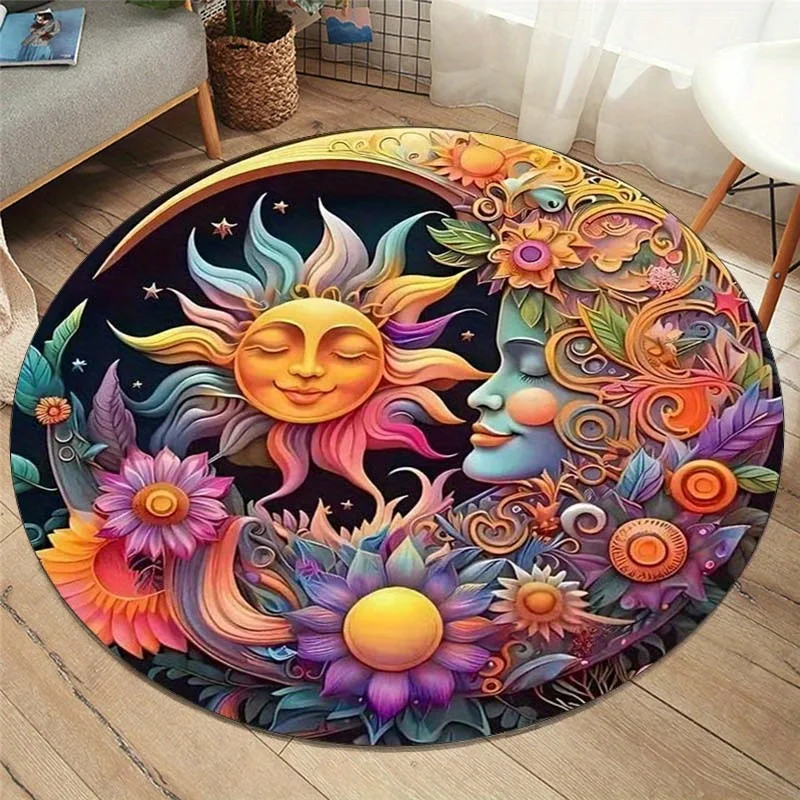 Moon Star Witchcraft Round Rugs Living Room Sofa Table Large Area Carpets Bedroom Bedside Non-slip Foot Mat Chair Mat Home Decor