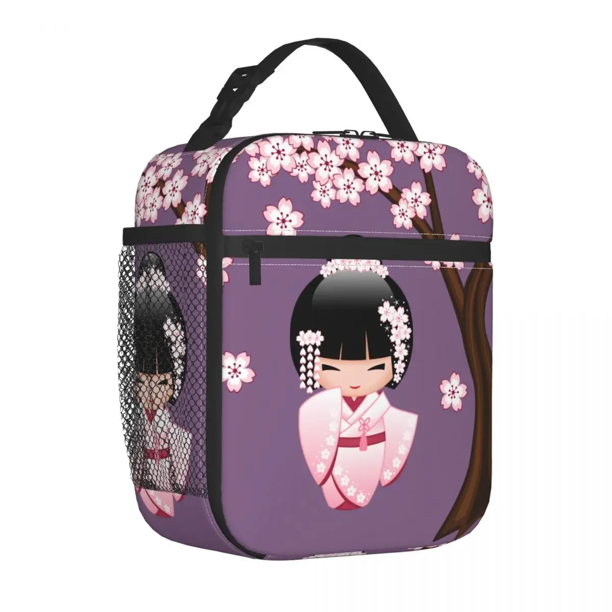 White Kimono Kokeshi Doll Insulated Lunch Bag Cute Geisha Girl Storage Food Box Portable Cooler Thermal Lunch Boxes For School