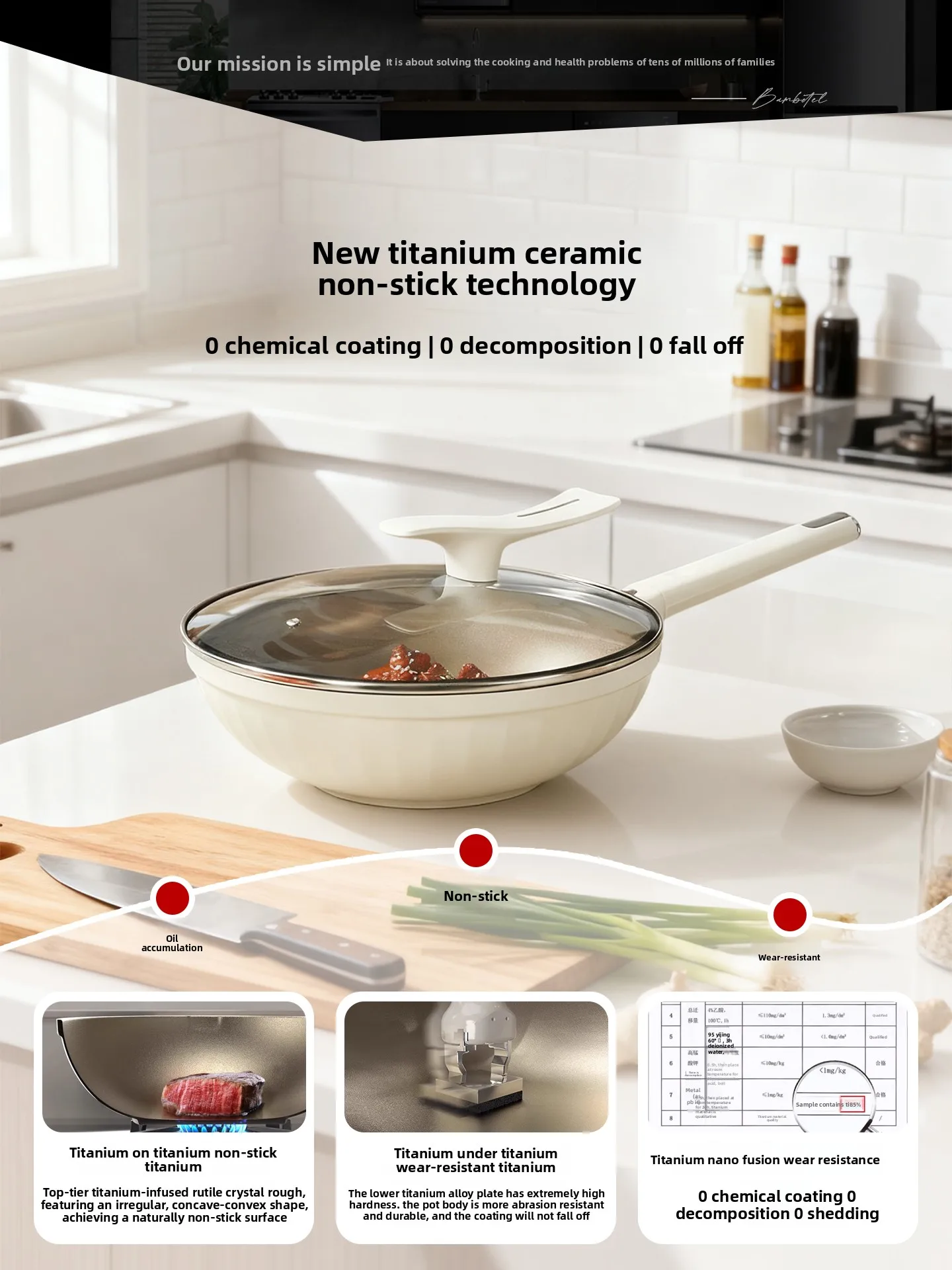 

Ceramic pure titanium wok flat bottom uncoated non-stick pan household gas stove induction cooker universal