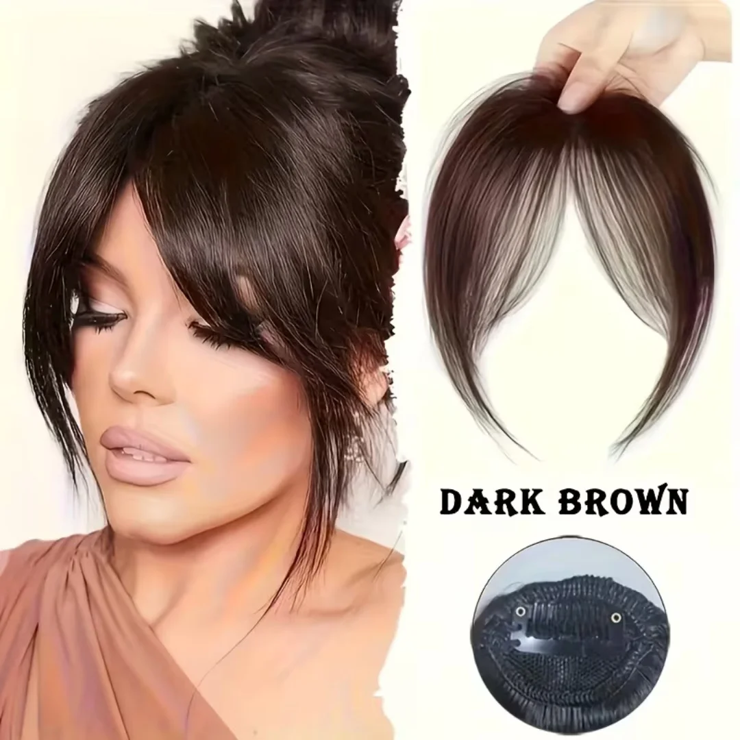 

Clip-On 8-Shaped Bangs Hairpiece - Soft Synthetic/Real Hair Fringe, Natural Looking Air Bangs for Instant Hairstyle Change