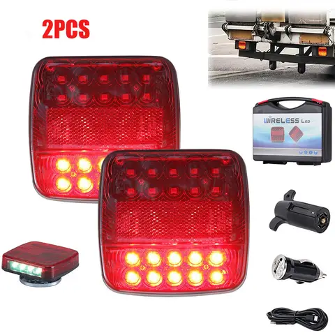 2PCS Magnetic Wireless LED Trailer Rear Taillight Signal Warning Brake Lamp Truck Tail Light For Caravan RV Camper Lorry Truck