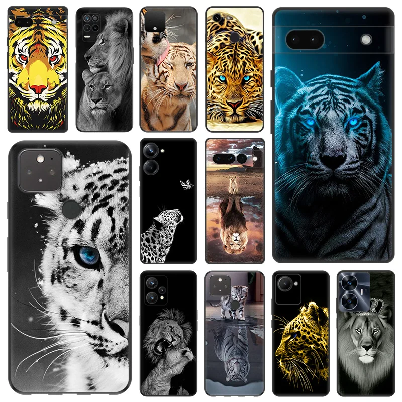 Black Matte Phone Case For Motorola Moto Edge 30 40 20 Pro G200 One Fusion Leopard Tiger Lion King Pixel 8a 7a 6a 7 8 Soft Cover