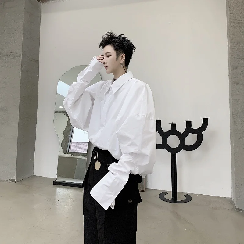 

Original Bubble Sve irt Men's Loose Fit Long Sve Square Collar Youth Faion Spring 2024 Hair St Top