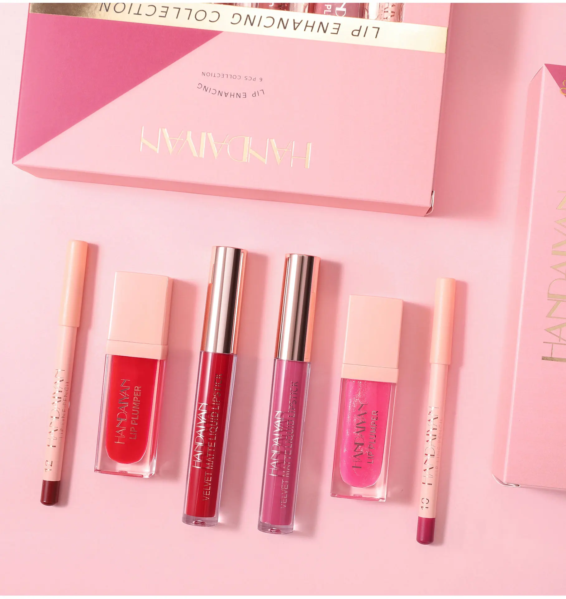 Colección de kit de labios de 6 piezas: tinte de labios mate de larga duración, brillo de labios hidratante y delineador de labios definidor, a prueba de manchas e hidratante