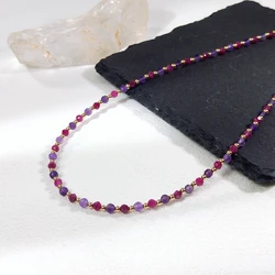 Lii Ji Natural Red Ruby With Amethyst 3MM Beaded Choker Handmade Necklace 38+3cm Natural Gemstone Jewelry For Gift