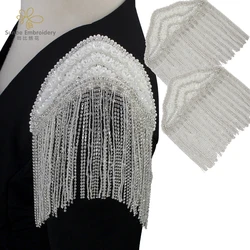 Crystal Tassel Fringe Epaulettes Shoulder Patches Flower Tassel Rhinestones  Epaulet Pin Back for Women Formal Dress 2pieces