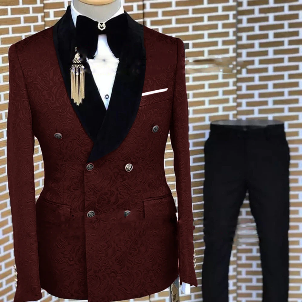 Grijs Formeel Pak Voor Mannen Gebloemd Jasje Broek 2 Stuk Set Bruiloft Bruidegom Smoking Elegant Heren Pak Knappe Blazer