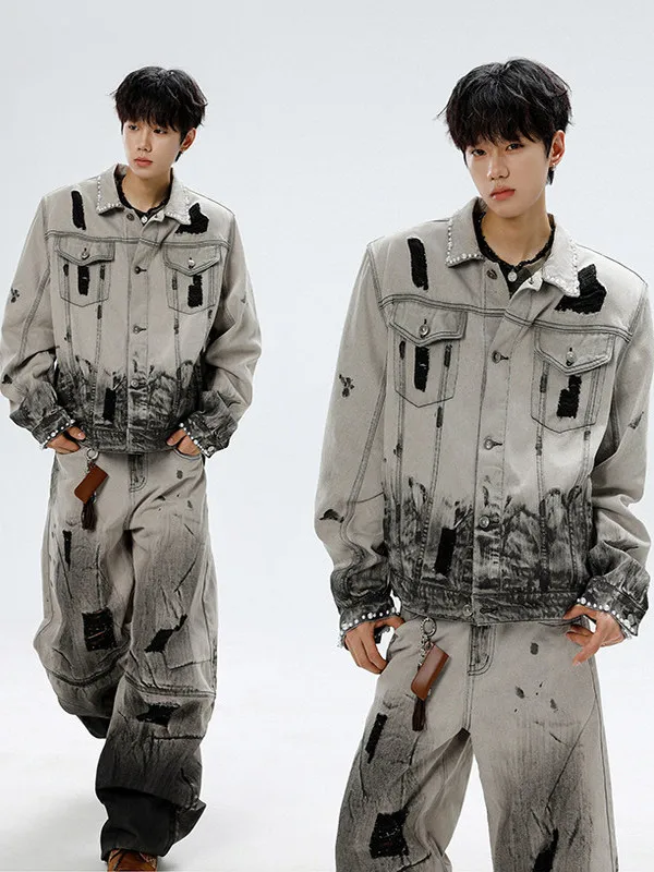

TANGZ Studio Men's Denim Jaet with oulder Pads And Bleach Design Casual Loose Fit Long Sve Outerwear for Teens