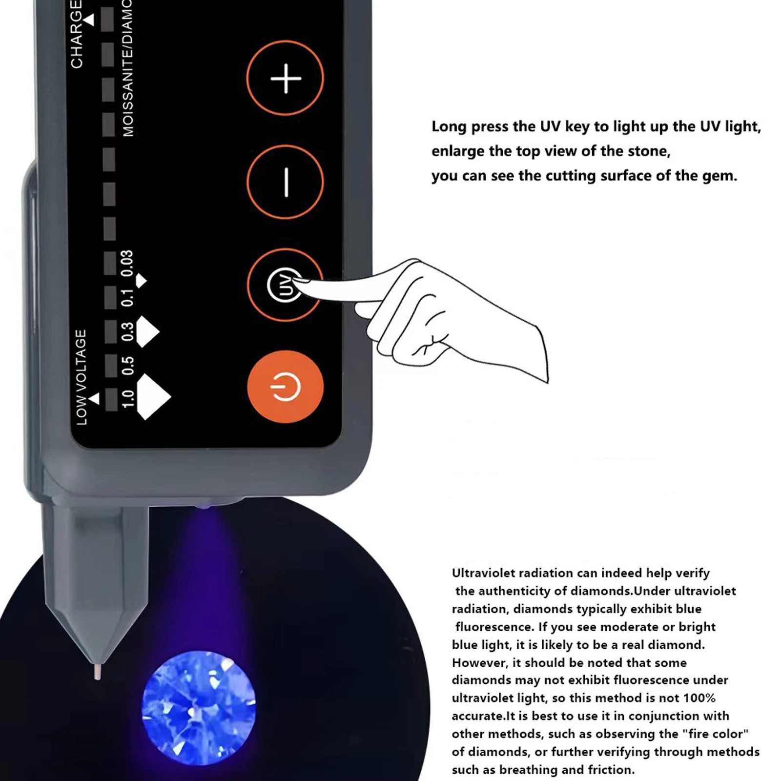 قلم اختبار الماس القابل لإعادة الشحن مع ضوء الأشعة فوق البنفسجية عالي الدقة محدد الأحجار الكريمة للمجوهرات الإلكترونية للمبتدئين والخبراء 2025 جديد