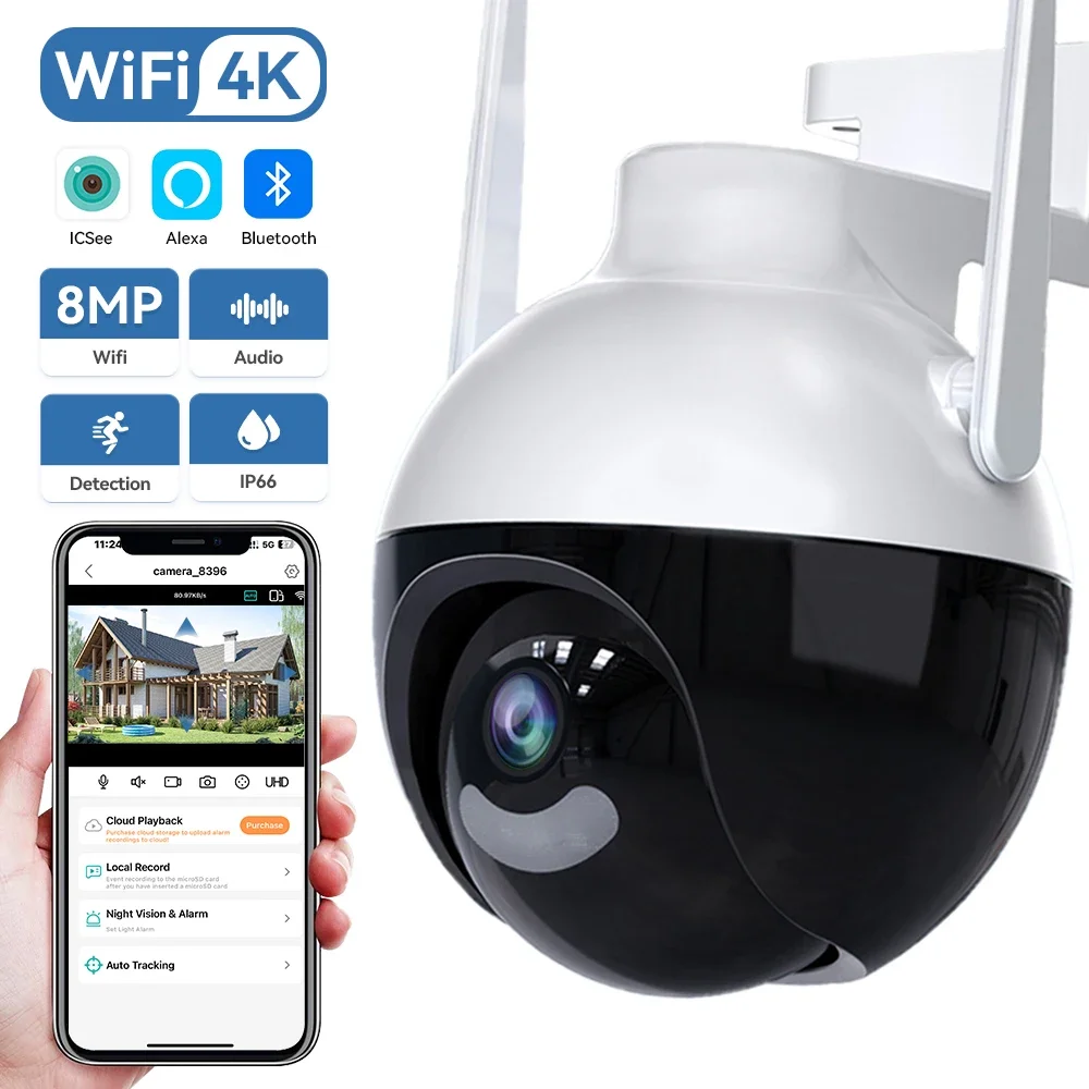 

4K 8MP PTZ WiFi IP Camera AI Human Detection Two-Way Audio Video Surveillance ICSEE Outdoor Wireless 4MP Security CCTV Camera