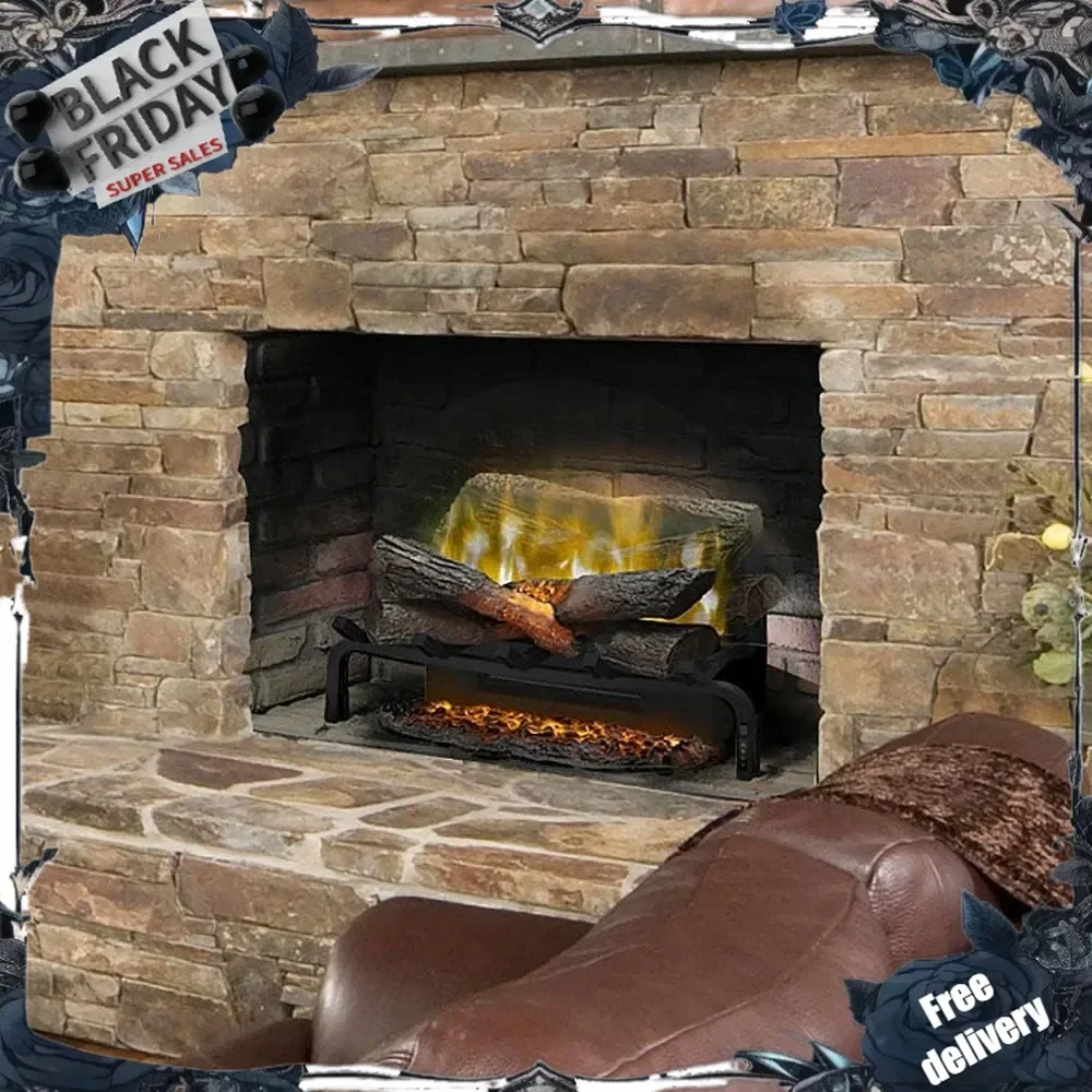 Electric Fireplace Log Insert - 20 Inch Faux Wooden Logs, Plug in Electric Heater + Glowing Ash Mat; Remote Control Included