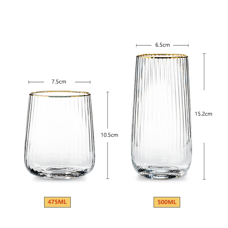 Large Glass Cup Gold Rim Crystal Drinking Glasses Whiskey Wine Cup Glass Tea Coffee Mug Milk Juice Cup Party Cafe Bar Drinkware