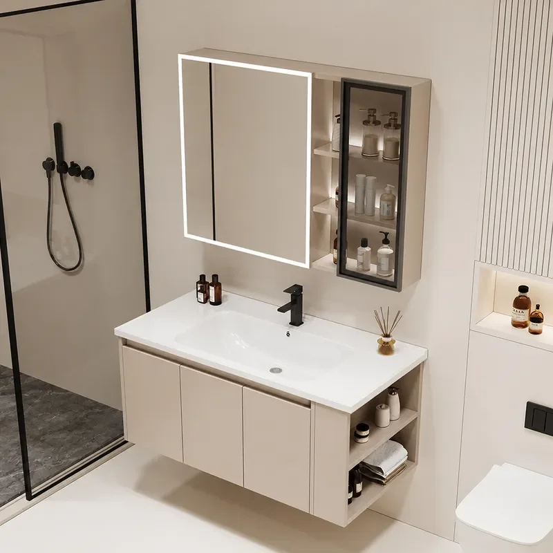 Bathroom Cabinet with Ceramic Integrated Basin and Toilet Drawer Wash Basin Face Wash Basin Combination Honeycomb Aluminum