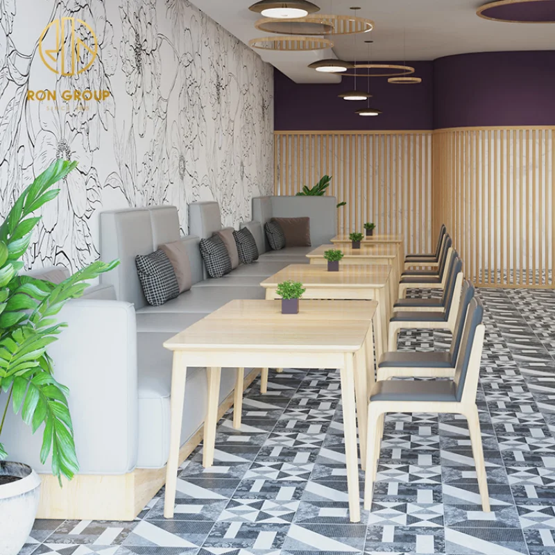 custom.China Leather Hotel Luxury Coffee Tea Shop Commercial Cafe Wood Restaurant Furniture Booth Seating Table and Chair