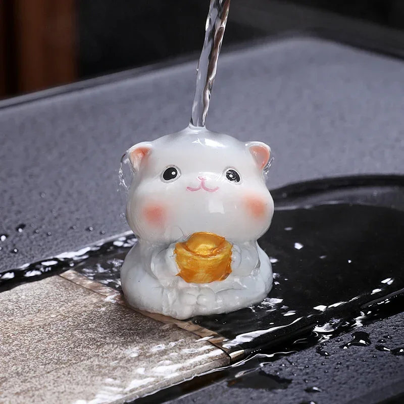 Colorable tea pet Cartoon cat Creative home furnishings Yuanbao Zhaocai Cute Tea Pet Tea Play Decoration Parts