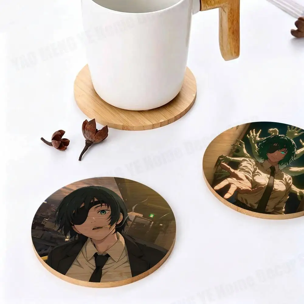 

Himeno Anime C-Chaisaw M-Man Elegant Wooden Coaster Handcrafted Wood Grain - Perfect for Coffee, Tea, Home, Bar Decor