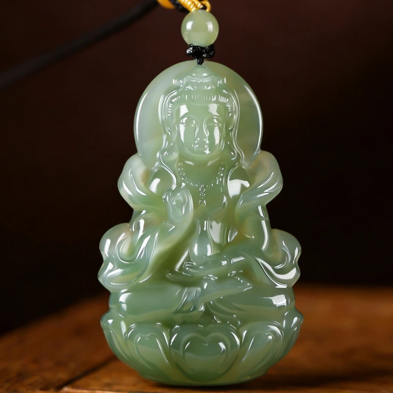 Hetian Vase Men, Double-sided Sitting Guanyin Bodhisattva Pendant, Jade Ornament