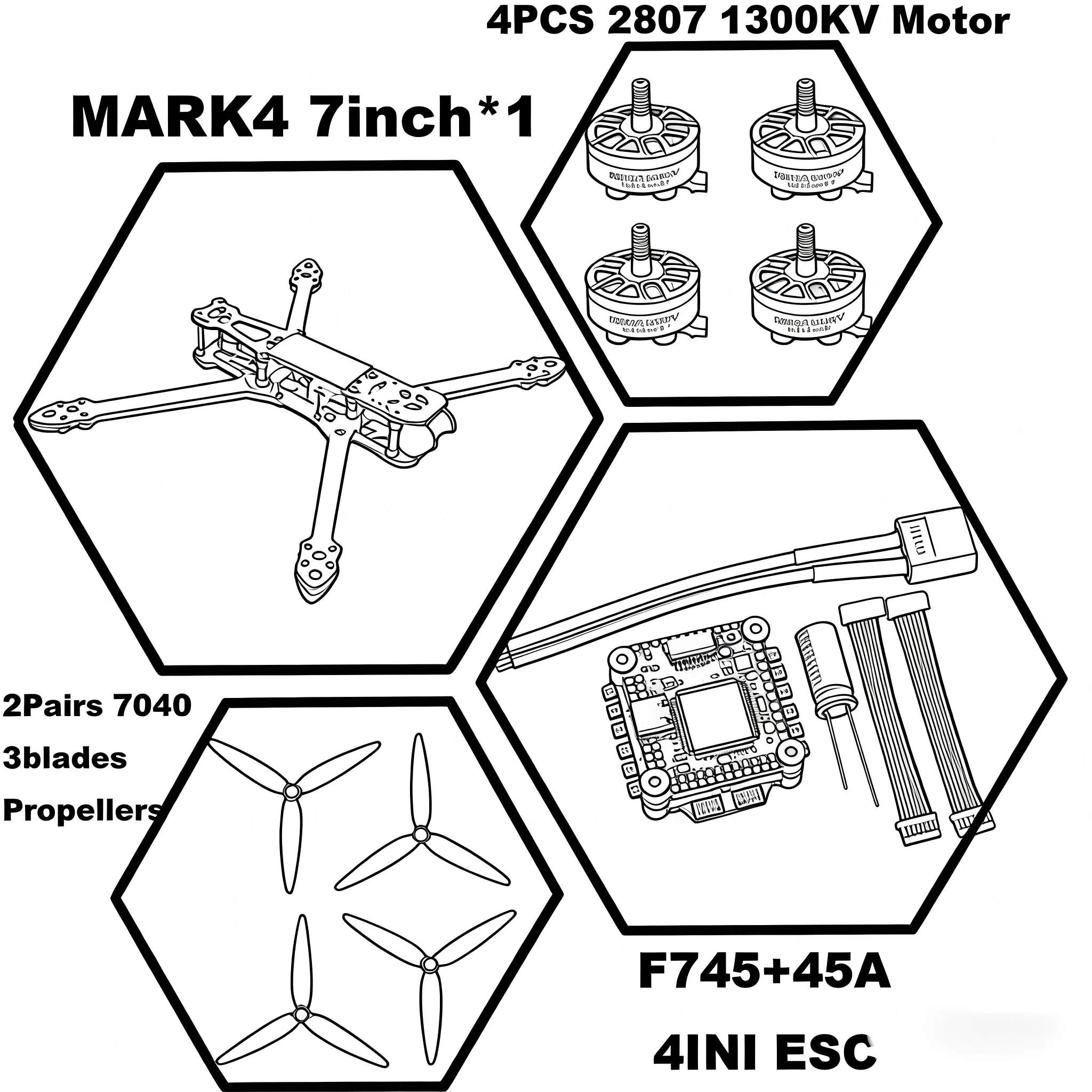 

Rctosky MARK4 V2 7-дюймовый дрон с полетным контроллером F745 V2, регулятором скорости 45/60A 4INI ESC, карбоновым корпусом, для FPV-гонок и фристайла.
