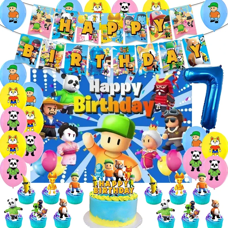 Stumble Guys Birthday Decoration Balloon Banner Stumble Guys Tableware Backdrop Cake Topper Party Supplies Baby Shower