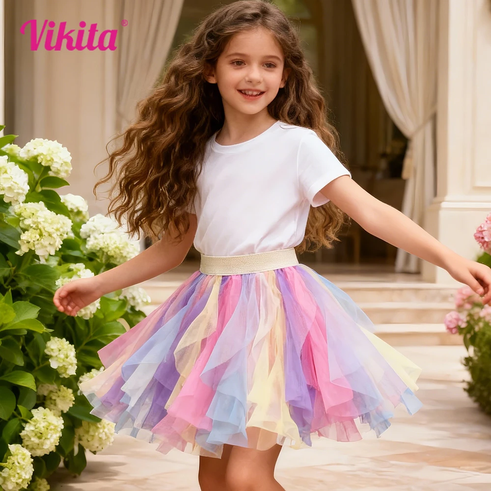 

VIKITA юбка нестандартной формы для девочек, детская красочная радужная юбка для малышей, балетные мини-юбки для дня рождения, детская одежда