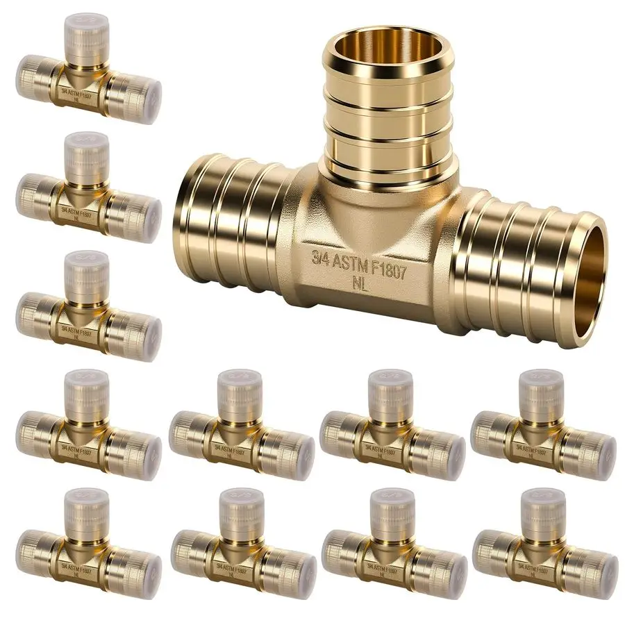 

Fittings 3 4 Inch, 12PCS Tee LeadFree Brass Connectors for PEX B Pipe, NSF UPC Certified, ASTM F1807, Compatible with Crimp Clam
