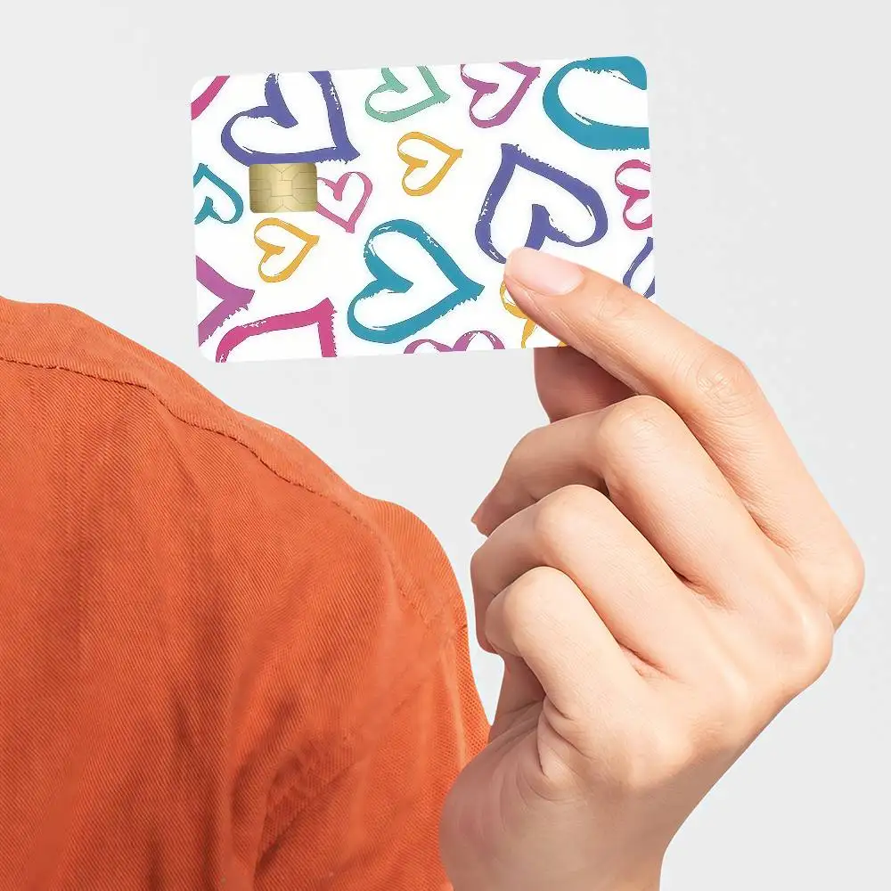 Heart Self Adhesive Credit Card Skin Stickers for Bank Card Bus Metro Card Sticker Waterproof