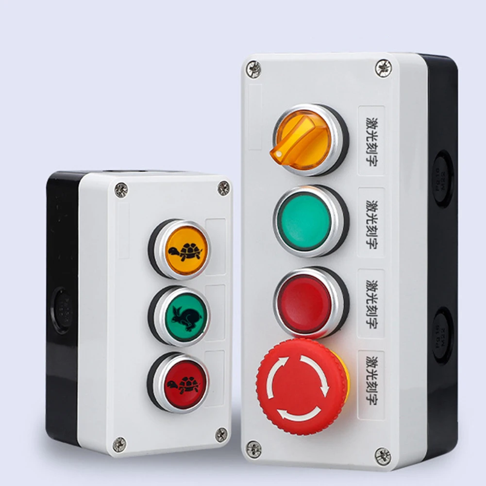 صندوق التحكم في مفتاح زر الضغط 22 مم مع حماية مقاومة للماء IP65، عملية قفل ذاتي وإعادة الضبط ومسامير مضادة للصدأ